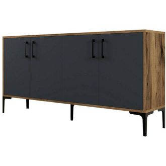 Dmora Dmora - Aparador Daltobell, Buf&eacute; De Sal&oacute;n, Aparador De Sal&oacute;n, Despensa De Cocina, 160x35h78 Cm, Nogal Y Antracita