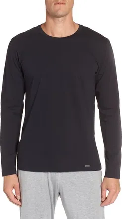 Hanro Living Cotton Crew Neck Top in Black at Nordstrom, Size X-Large
