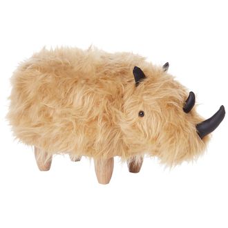 Beliani Puf Animal Taburete Para Ni&ntilde;os Beige De Piel Sint&eacute;tica Patas De Madera Reposapi&eacute;s Woolly
