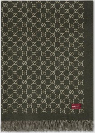 Gucci Reversible GG Wool Cashmere Blanket, Green