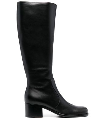 Sergio Rossi knee-length side-zipped boots - women - Calf Leather/Calf Leather/Rubber/Calf Leather - 40 - Black