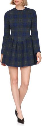 Avec Les Filles Basque Waist Long Sleeve Skater Sweater Dress in Cadet at Nordstrom, Size X-Large