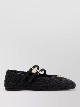 Prada raffia ballerinas flat sole round toe