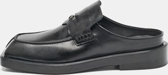 Versace Black Leather Squared Toe Loafer Mules
