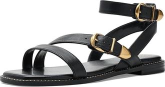 Vince Camuto Neiko Double Buckle Strappy Flat Sandals Womens Sandals Black : 7.5 M, Leather