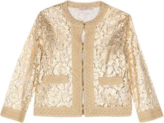 Valentino Garavani floral-lace lamé jacket - women - Cotton/Viscose/Polyamide - L - Gold