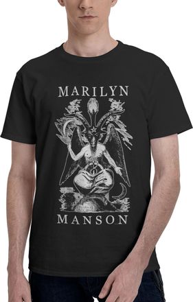 Generic Mens Manson Rock Band Marilyn Printed Cotton Shirt Simple and Practical Top Casual and Sport Shirts Black XL