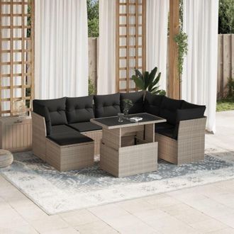 vidaXL Vidaxl - Set De Sof&aacute;s De Jard&iacute;n 8 Pzas Y Cojines Rat&aacute;n Sint&eacute;tico Gris