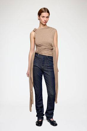 Ganni Coca Mocha Top in Beige Jersey - Size 32 Viscose