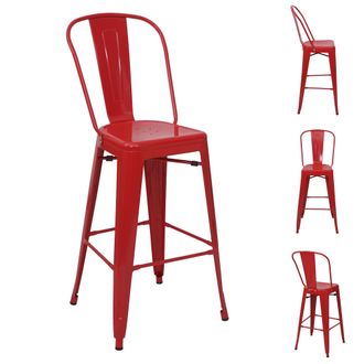 Hhg Hhg - Nunca Usado] Juego De 4 Taburetes De Bar 866, Taburete De Bar Taburete De Bar Con Respaldo, Metal Dise&ntilde;o Industrial, Rojo