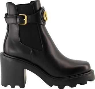 Valentino Garavani VLogo Signature Calfskin Beatle 90Mm - female - Valentino Garavani - Heeled Boots - Black - 8 UK - Shoes