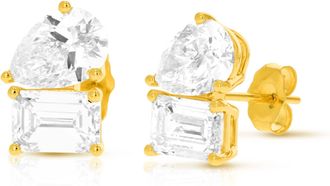 Vir Jewels 4 cttw Emerald and Pear Lab Grown Diamond Stud Earrings in 14K Gold With Push Backs For Women