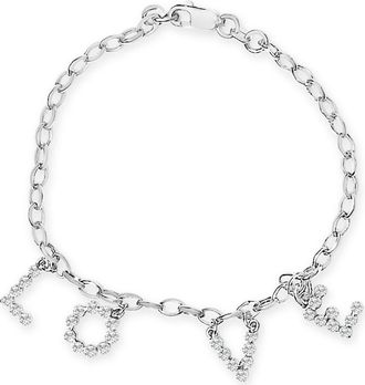 House of Brilliance 10k White Gold 1/6 Cttw Diamond Love Charm Cable Chain Bracelet at Nordstrom