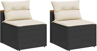 vidaXL Sof&aacute; De Jard&iacute;n Sin Reposabrazos 2 Uds Y Cojines Rat&aacute;n Pe Negro Vidaxl