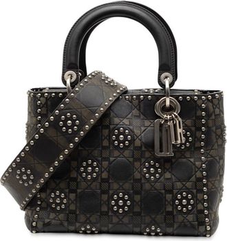 Dior Pre-owned Dior Medium Calfskin Cannage Embossed Flower Studded Supple Lady Dior 35MA-0187