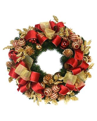 Creative Displays Inc. 25In Christmas Evergreen Wreath With Holly Leaves & Ornaments