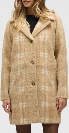 NVLT Eyelash Longline Sweater Coat in Camel Plaid at Nordstrom Rack, Size X-Large