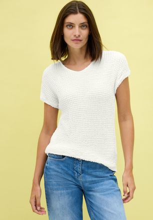 Cecil T-Shirt CECIL, Damen, Gr. XL (44), weiss (vanillewei&szlig;), Web, Obermaterial: 97% Polyester, 3% Elasthan, unifarben, h&uuml;ftbedeckend, V-Ausschnitt, Shirts 