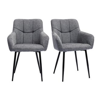 Miliboo Set De 2 Sillas Acolchadas De Dise&ntilde;o De Tejido Efecto Aterciopelado Texturizado Gris Y Metal Negro Montero