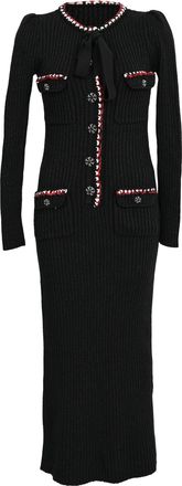 Self Portrait Knit Midi Dress in Black Cotton