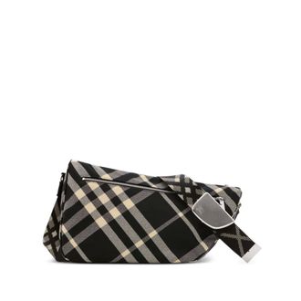 Burberry Cross Body Bags, female, Black, Size: ONE SIZE Embroidered Fabric Shield Crossbody Bag