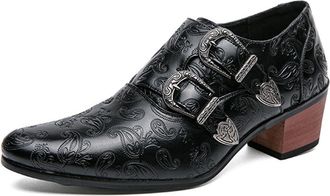 Generic Mens Pointed Toe Chunky Heels Dress Oxford Shoes Fashion Slip on Loafers Low Top Chelsea Business Formal Derby Shoes for Male (Black,7.5)