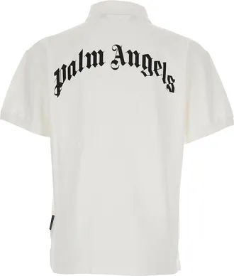 Palm Angels Mens White Polo Shirt With Logo Detail Cotton T-Shirts And Polos