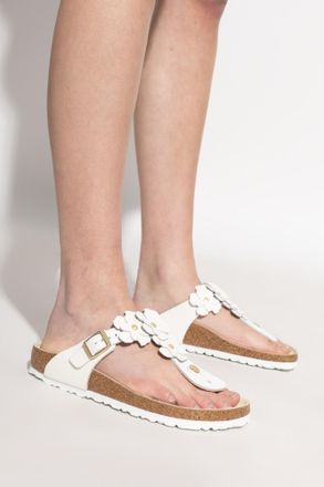 Birkenstock Gizeh Flower Embellishment Flip-flops, Womens, White