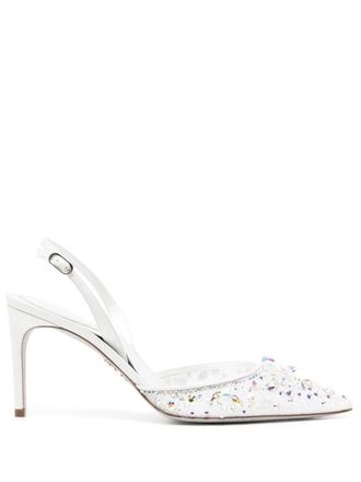 Rene Caovilla lace embellished sling back pumps - White