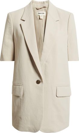 Open Edit Curator Short Sleeve Blazer in Grey Feather at Nordstrom, Size Xx-Small