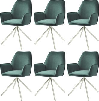 Hhg Nunca Usado] Juego De 6 Sillas De Comedor Hhg 851, Silla De Cocina Apoyabrazos, Giratoria Auto Posici&oacute;n, Terciopelo Mvg, Verde, Acero Inoxidable