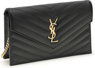 Saint Laurent Womens Cassandre Mini Shoulder Bag Nero Calf Leather Bos Taurus Wallet