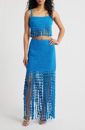 Saylor Elie Two-Piece Fringe Dress in Cornflower at Nordstrom, Size X-Small