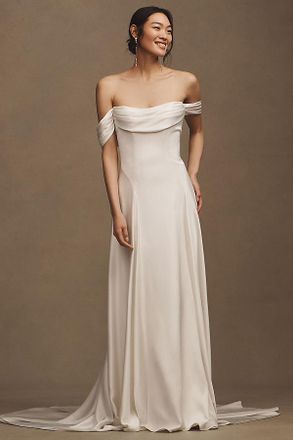 Jenny Yoo Jenny by Jenny Yoo Lee Satin Off-The-Shoulder A-Line Wedding Gown