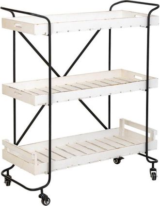 Wanderlust Deco Carro De Madera Blanca Con 3 Bandejas 89x38x110h Cm