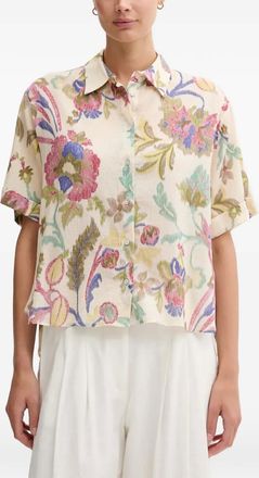 Pedro del Hierro floral-detail short-sleeve shirt - Neutrals