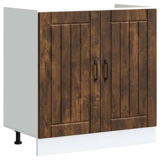 Berkfield Home Sink Base Cabinet Lucca Smoked Oak Engineered Wood in Brown