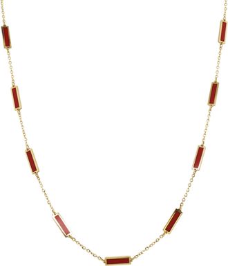 Italian Gold, Inc 14K Yellow Gold Station Bar Necklace-Coral