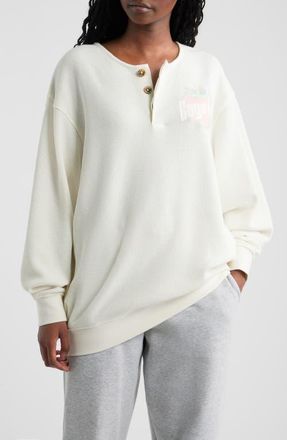 Boys Lie Breakfast Beers Graphic Waffle Knit Henley Sweatshirt in White at Nordstrom, Size X-Small