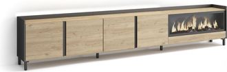 Skraut Home Skraut Home - Mueble Tv, Televisi&oacute;n, Muebles De Sal&oacute;n, Almacenaje, 315x35x61cm, Para Tv Hasta 80, Chimenea El&eacute;ctrica Xxl, Dise&ntilde;o Industrial, Led, Esti