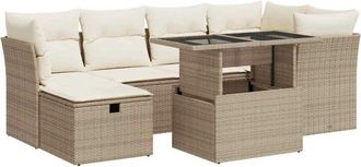 vidaXL Vidaxl - Set Sof&aacute;s De Jard&iacute;n 7 Piezas Y Cojines Rat&aacute;n Sint&eacute;tico Beige