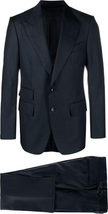 Tom Ford single-breasted peak-lapel suit - men - Silk/Wool/Cupro - 54 - Blue