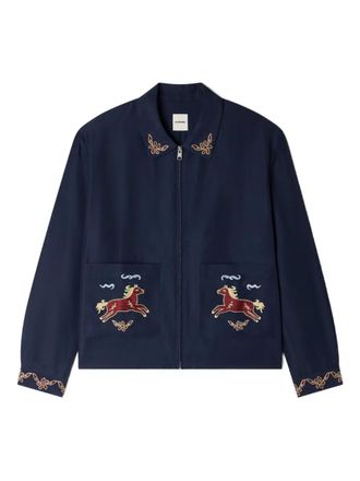 Sandro floral embroidered zip jacket - men - Viscose/Linen/Flax/Viscose/Modacrylic/Cotton - M - Blue