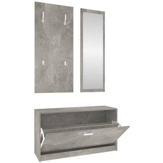 vidaXL Vidaxl - Set Mueble Zapatero 3 En 1 Madera Contrachapada Gris Hormig&oacute;n