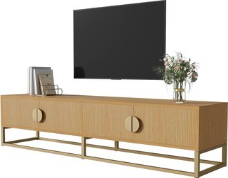 STILVORA Mobile Tv Con 4 Ante E Cerniere Soft-close, Finitura Effetto Legno E Dettagli Dorati, In Mdf E Truciolare, 180&times;40&times;40 Cm