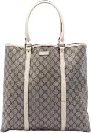 Gucci Pre-owned Canvas Tote Bag - Dames - Vintage Shopper - Beige - ONE Size - Leer - Vintage