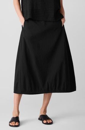 Eileen Fisher Crinkled Stretch Organic Cotton Midi Skirt in Black at Nordstrom Rack, Size X-Large