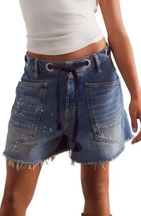 Free People Moxie Distressed High Waist Denim Cutoff Shorts in Timeless Blue at Nordstrom, Size 27