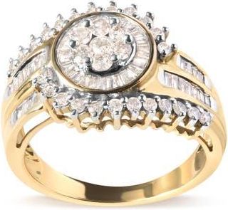 House of Brilliance 10K Yellow Gold 1 Cttw Diamond Cluster Swirl Band Ring at Nordstrom, Size 7