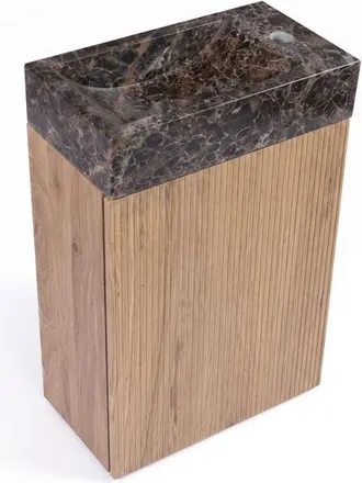 Saniclass Holz Atelier Toiletmeubelset - 40x60.5cm - 1 deur - fontein dark emporador - kraangat rechts - eiken natural